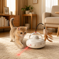 Interactive cat teaser toy with moving feather and laser modes