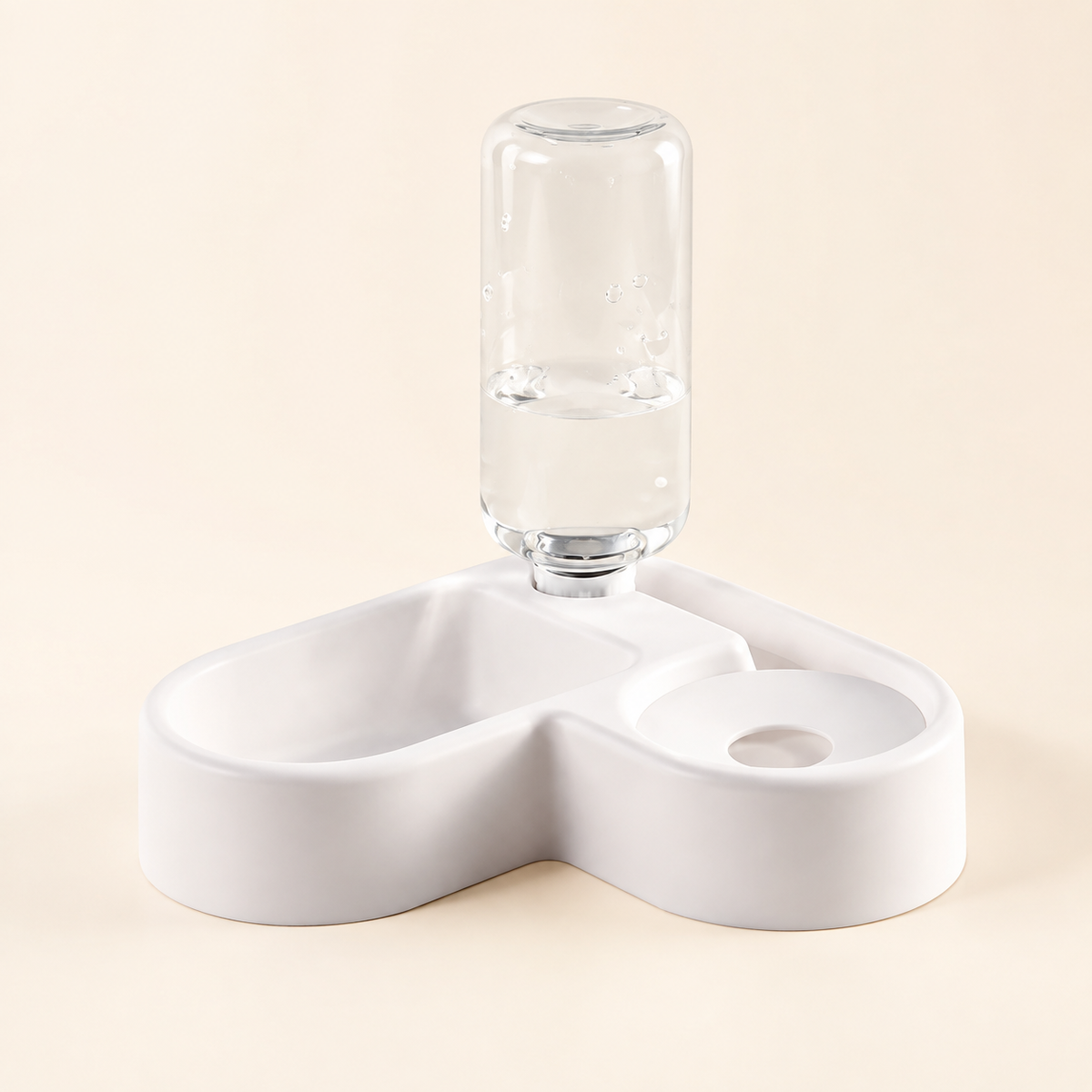 Gravity Water & Food Bowl in white on a warm ivory studio background